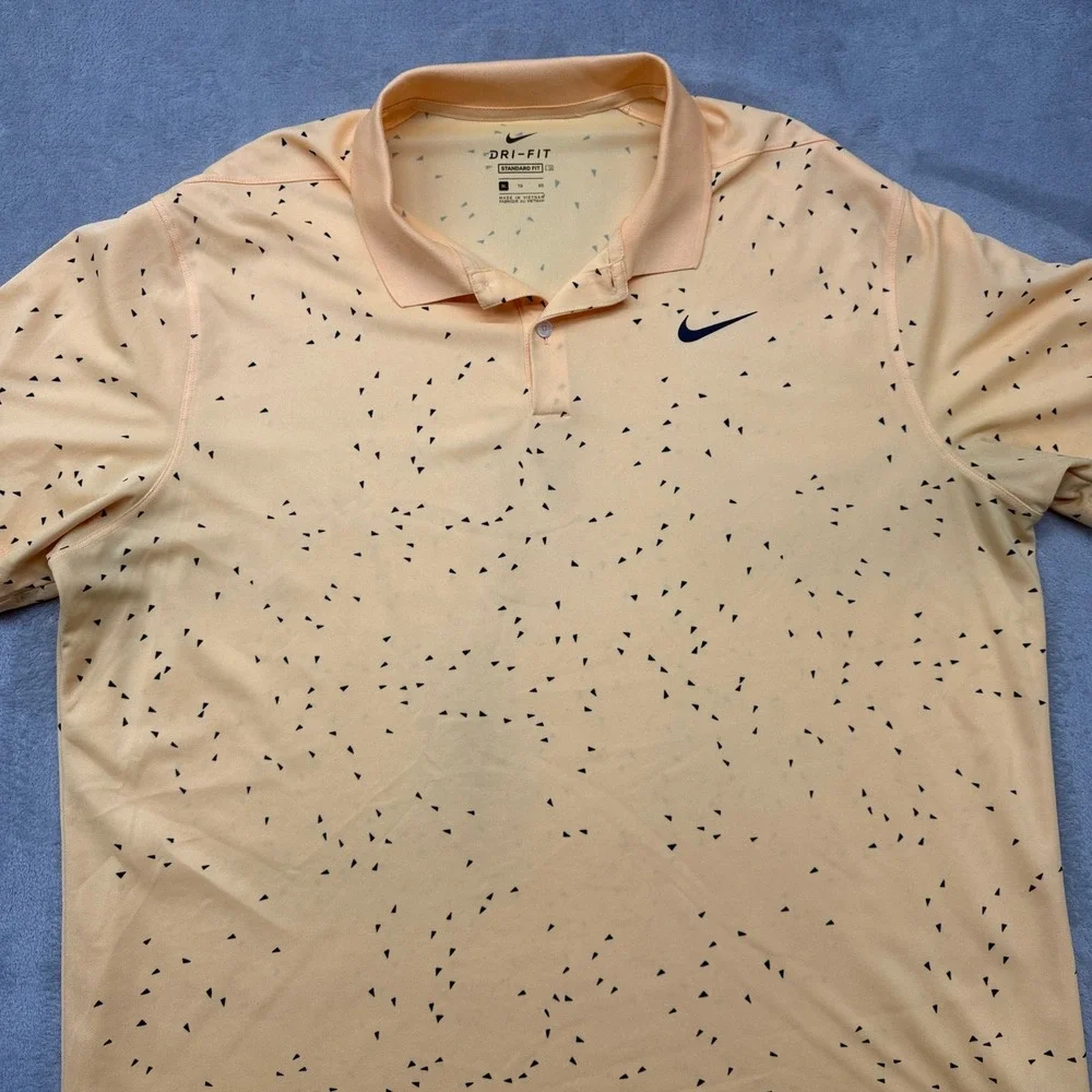 Nike Polo‎ Shirt Mens XL Peach Dri-FIT Golf Traingle Print All Over Geometric